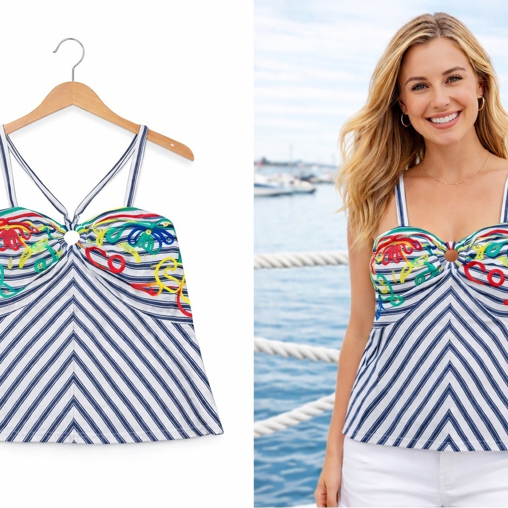 Anthropologie (Tiny Label) Blue Stripe Cami w/ Embroidery - Size M – NWT